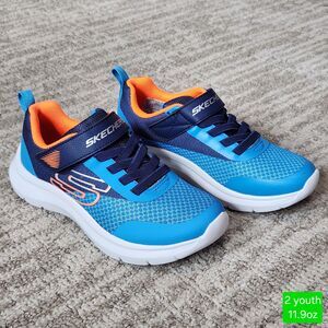 Skechers orange blue hook loop sneakers size 2 youth